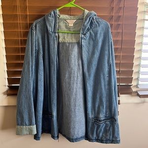 Green and blue plaid jean jacket